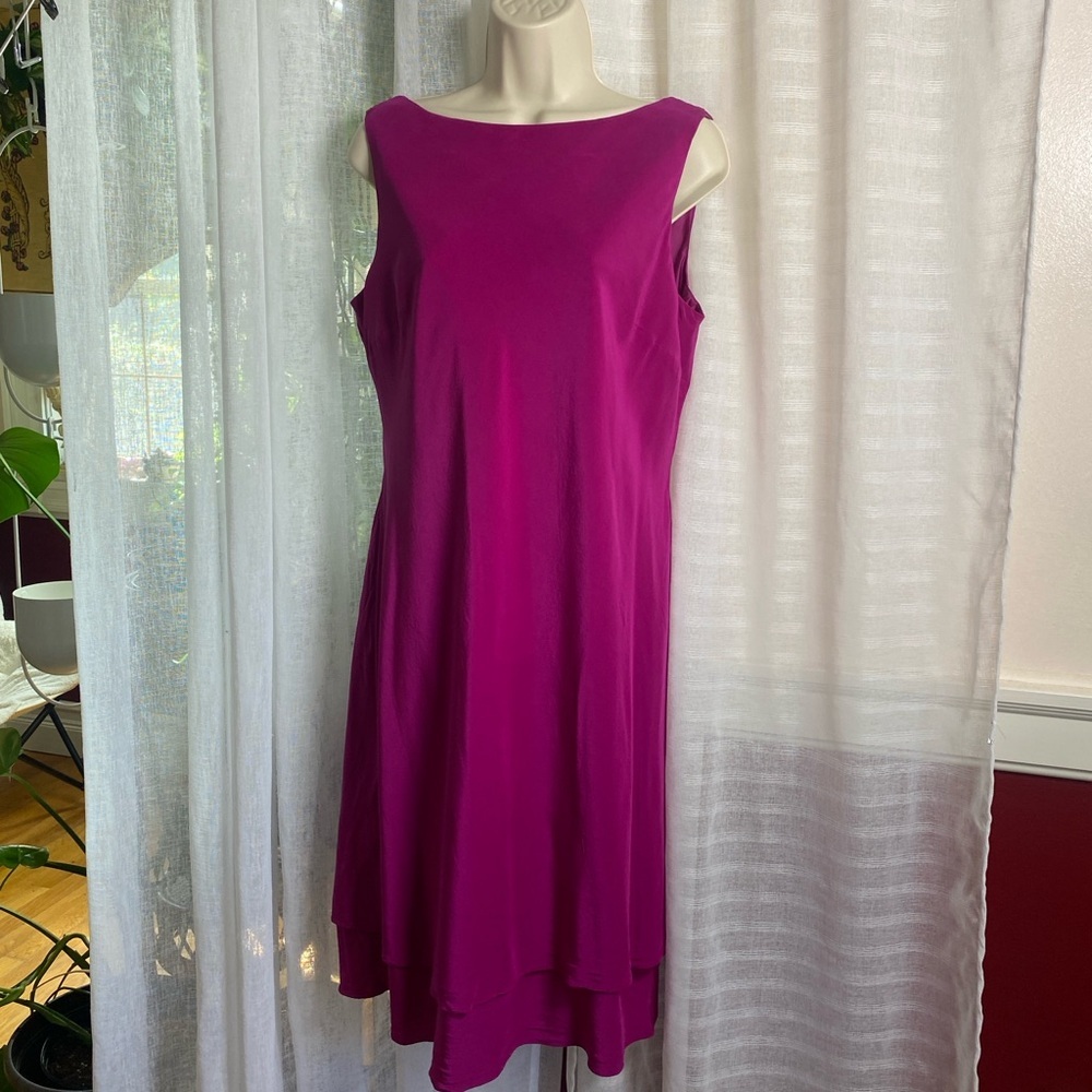 Silk Evan Picone Cocktail Dress Fuchsia Pink Drape Back Layered Skirt Sz 14 VTG - Picture 16 of 16